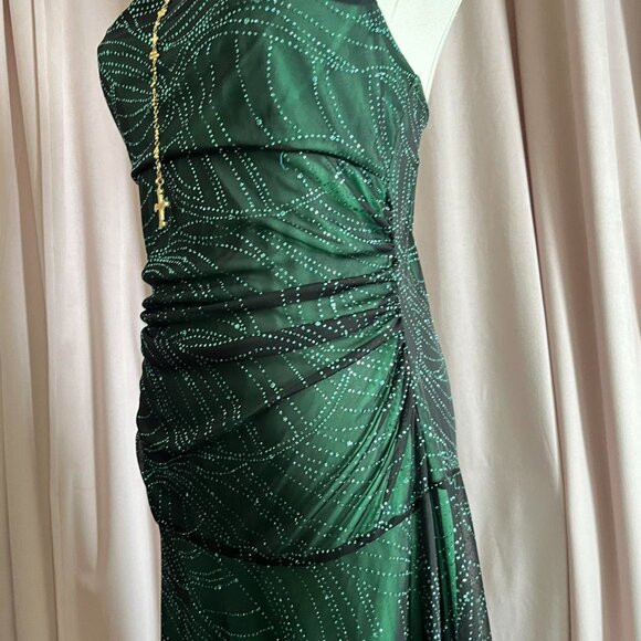 Majora Y2K 2000s Whimsical Goth Sparkly Green Midi Dress - Picture 3 of 8